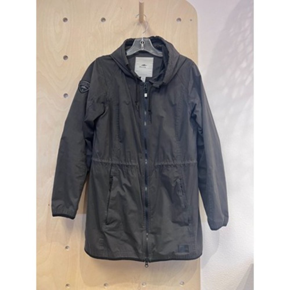 Roots 73 Black Long Sleeve Pocket Hooded Full Zip Mid Length Parka Jacket Size S